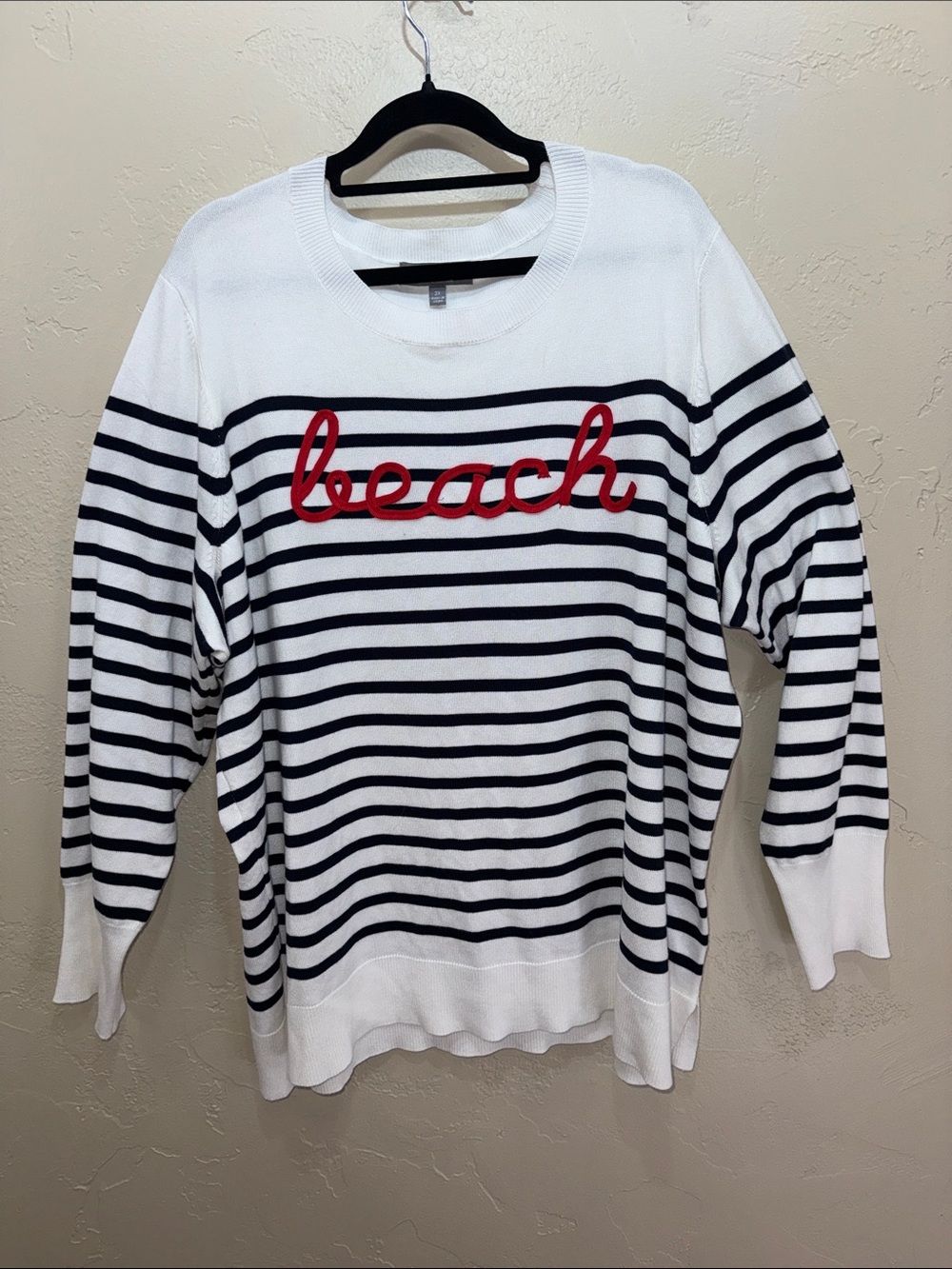 Marled Reunited Clothing Beach Red Blue Striped Sweater 3X Nautical Pullover